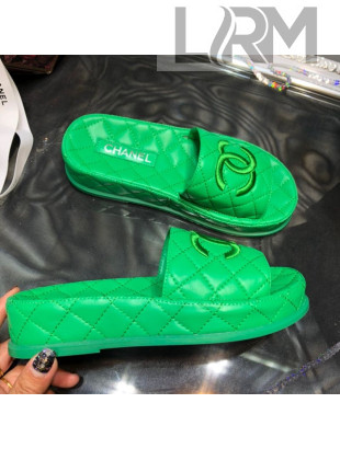 Chanel Lambskin Platform Flat Slide Sandals G36901 Green 2021