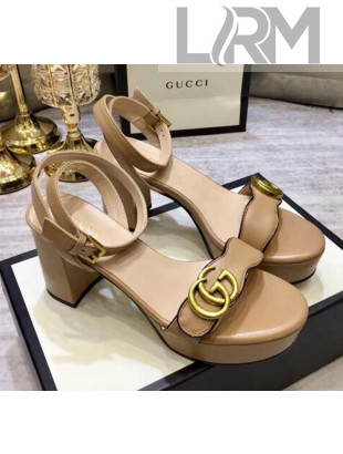 Gucci Leather Platform Sandal with Double G 573022 Nude 2020