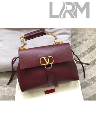 Valentino Medium VRing Grainy Calfskin Chain Shoulder Bag 0015 Burgundy 2019
