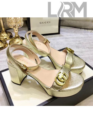 Gucci Leather Platform Sandal with Double G 573022 Light Gold 2020