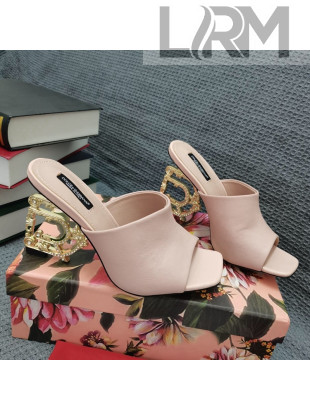 Dolce & Gabbana DG Calf Leather Slide Sandals 10.5cm Light Pink/Gold 2021