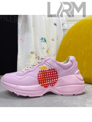 Gucci Rhyton Sneakers in Heart Apple Print Calfskin Pink 2021