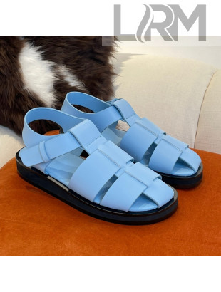 The Row Grained Calfskin Flat Roman Sandals Blue 2022 030738