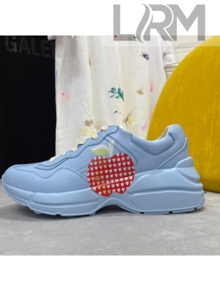 Gucci Rhyton Sneakers in Heart Apple Print Calfskin Blue 2021