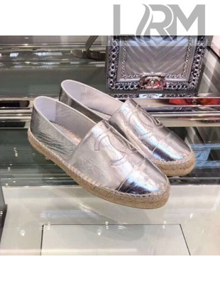 Chanel CC Laminated Leather Espadrilles G29762 Silver 2019