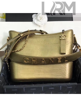 Chanel Metallic Crocodile Embossed Calfskin Gabrielle Medium Hobo Bag AS0866 Gold 2019