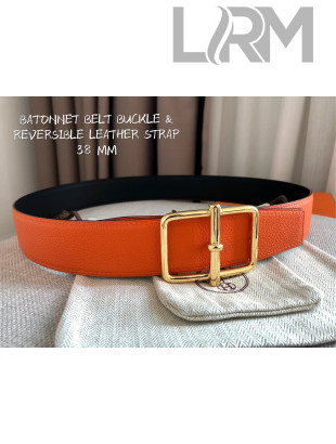 Hermes Batonnet Belt Buckle & Reversible Leather 38mm Orange/Gold 2021