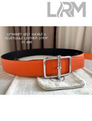 Hermes Batonnet Belt Buckle & Reversible Leather 38mm Orange/Silver 2021