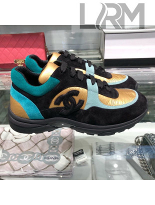 Chanel Fabric and Suede Sneakers G34360 Black/Turquoise/Gold 2019