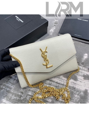 Saint Laurent Uptown Envelope Chain Wallet WOC in Grained Leather 607788 White 2019