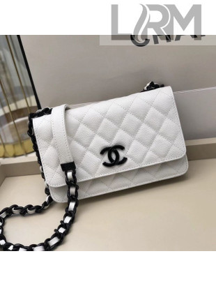 Chanel Matte Quilted Grained Calfskin Wallet on Chain WOC AP1954 White 2021