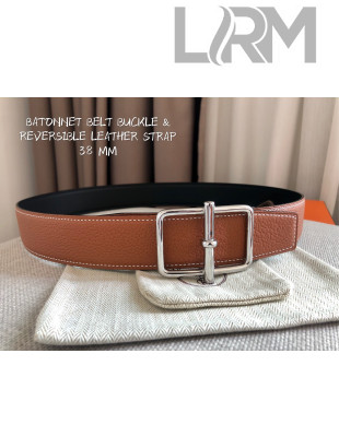 Hermes Batonnet Belt Buckle & Reversible Leather 38mm Brown/Silver 2021