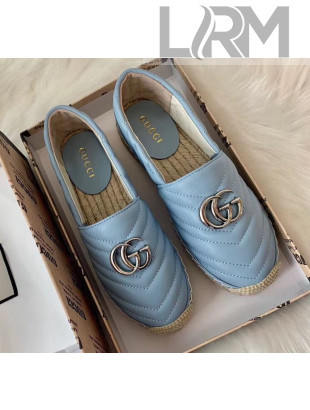 Gucci Matelassé Chevron Leather Espadrille 628086 Pastel Blue 2020