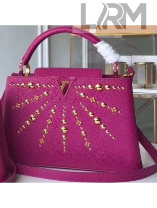 Louis Vuitton Taurillon Leather Sunburst Studded Capucines PM Bag Rosy 2019