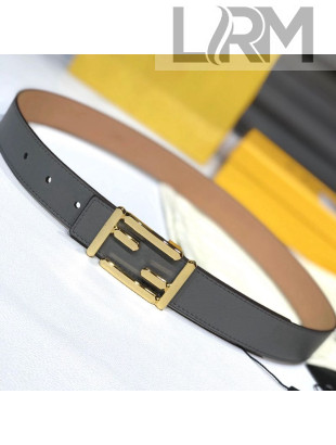 Fendi Calfskin Belt 30mm with FF Buckle Grey/Gold 2021