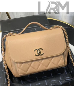 Chanel Quilted Grained Calfskin Messenger Flap Top Handle Bag Apricot 2019