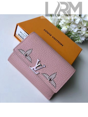 Louis Vuitton Studs Monogram Flowers Taurillon Leather Capucines Compact Wallet M63221 Pink 2018