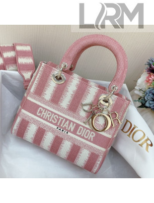 Dior Medium Lady D-Lite Bag in Pink D-Stripes Embroidery 2021