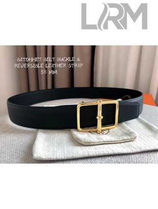Hermes Batonnet Belt Buckle & Reversible Leather 38mm Black/Gold 2021
