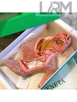 Bottega Veneta Sparkle Stretch Crystal Mesh Sandals 9cm Flamingo Pink 2021