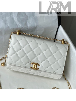 Chanel Calfskin Wallet on Adjustable Chain Strap WOC AP2289 White 2021