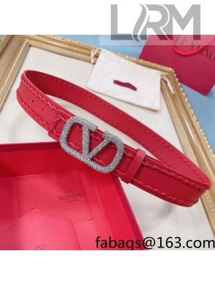 Valentino VLogo Calfskin Belt 40mm with Crystal V Buckle Red 2021