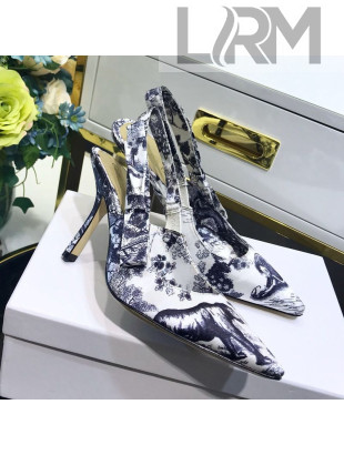 Dior Toile de Jouy Print Silk Slingback High Heel Pump Blue 2019