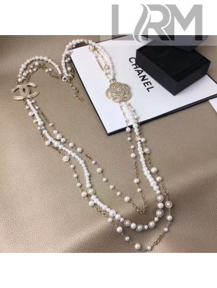Chanel Camellia Pearl Sweater Long Necklace AB2305 2019