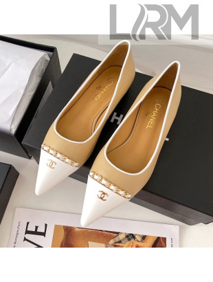 Chanel Lambskin Chain Pointed Toe Ballerinas Apricot 2021