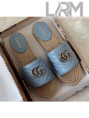 Gucci Matelassé Chevron Leather Espadrille Sandal 573028 Pastel Blue 2020