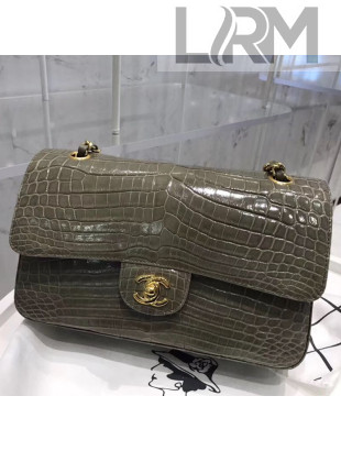 Chanel Alligator Skin Medium Classic Flap Bag Dark Gray