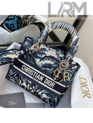 Dior Medium Lady D-Lite Bag in Blue Palms Embroidery 2021