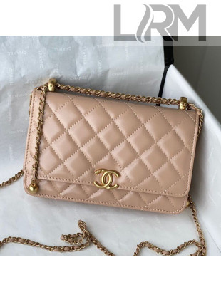 Chanel Calfskin Wallet on Adjustable Chain Strap WOC AP2289 Apricot 2021