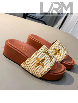 Louis Vuitton Jumbo Raffia Flatform Slide Sandals Brown 2021 