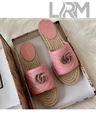 Gucci Matelassé Chevron Leather Espadrille Sandal 573028 Pastel Pink 2020
