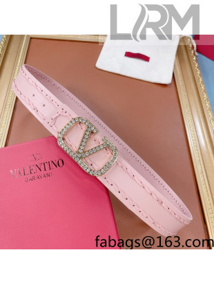 Valentino VLogo Calfskin Belt 40mm with Crystal V Buckle Pink 2021