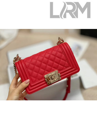 Chanel Quilted Origial Haas Big Caviar Leather Small Boy Flap Bag Red with Light Gold Hardware(Top Quality)