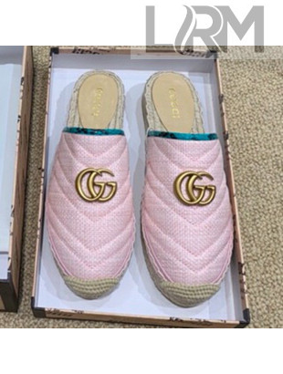 Gucci Chevron Raffia Flat Espadrille Mules with Double G 578554 Pink 2019