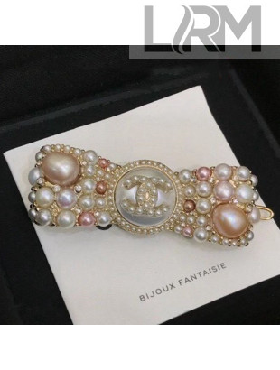 Chanel Pearl Bow Hair Clip AB5438 Pink/White 2020