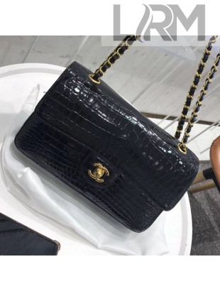 Chanel Alligator Skin Medium Classic Flap Bag Black/Gold