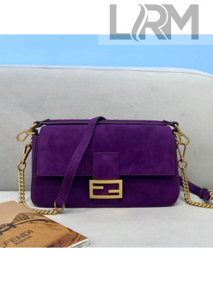 Fendi Medium Baguette Suede Shoulder Bag Purple 2021 308M