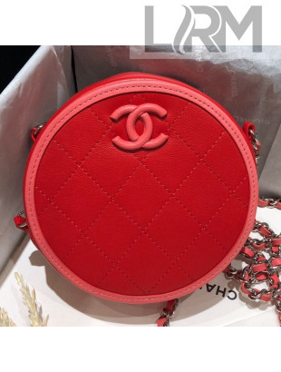 Chanel Pink Stripe Trim Round Classic Clutch with Chain AP0060 Red 2019