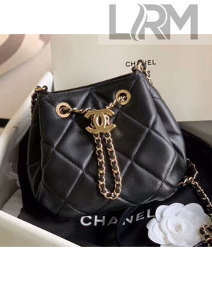 Chanel Quilted Lambskin Small Drawstring Bucket Bag AS1801 Black/Gold 2020
