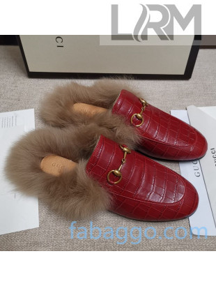 Gucci Princetown Stone-Calfskin Wool Slipper Red 2020