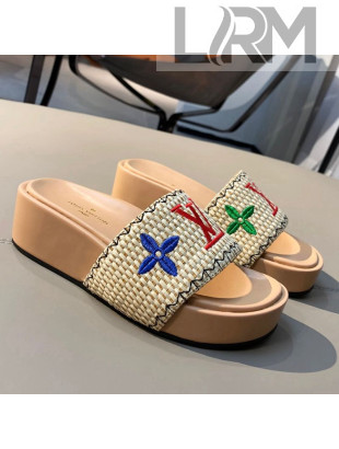 Louis Vuitton Jumbo Raffia Flatform Slide Sandals Apricot 2021 
