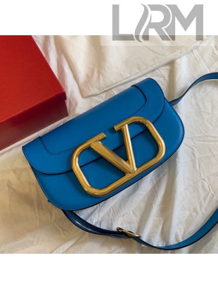 Valentino Supervee Calfskin Maxi-Logo Crossbody Bag 1011L Royal Blue/Gold 2020