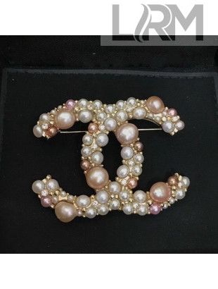 Chanel Pearl CC Brooch AB5371 Pink/White 2020