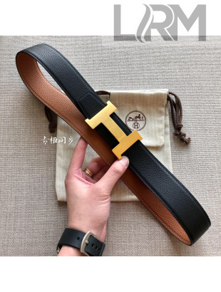 Hermes Constance Calfskin Belt 38mm with H Buckle Black/Clay Brown 2021
