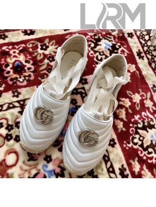 Gucci Matelassé Chevron Leather Espadrille Sandal With Ribbon 628148 White 2020
