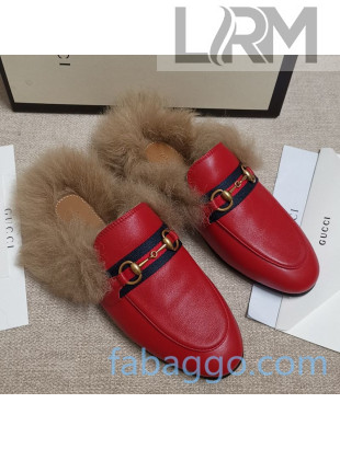 Gucci Princetown Horsebit Web Calfskin Wool Slipper Red 2020